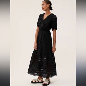 Marks & Spencer Pure Cotton Broderie Maxi Dress Black Size 24